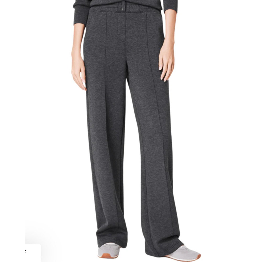 Spanx Women’s Large AirEssentials Wide Leg Brushed Straight Dark Grey Pants Gray